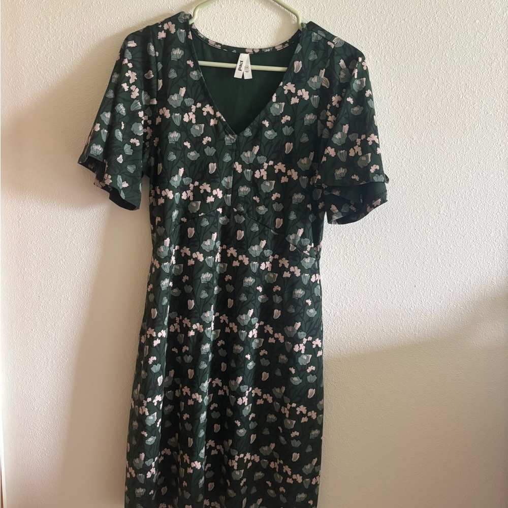 Pact Dark Green Floral Midi Dress